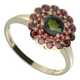 BG prsten kulatý 463-I Stříbro 925 - pozlacené Vltavín a granát