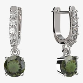 BG vltavínové náušnice 727 Bílé zlato - 585 Vltavín a diamant