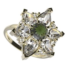 BG prsten solitérní 409-I Stříbro 925 - pozlacené Vltavín a  kubický zirkon