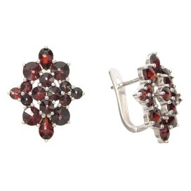 BG náušnice vsazený granát hvězdicový brus 731 Bílé zlato - 585 Granát