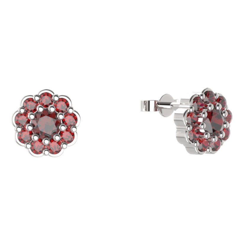 BG náušnice kulaté -  453 Stříbro 925 - rhodium Granát