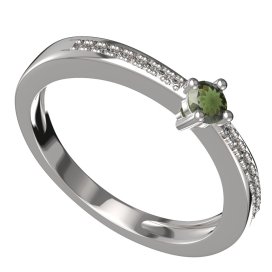 BG zlatý granátový, vltavínový prstýnek 1441 Bílé zlato - 585 Vltavín a kubický zirkon