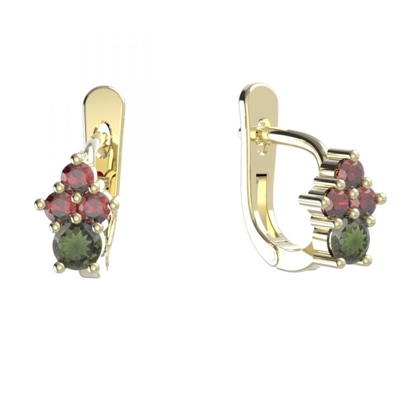 BG náušnice s přírodním granátem 159 07 Stříbro 925 - pozlacené Vltavín a granát