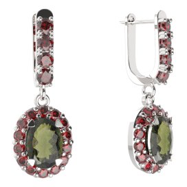 BG  náušnice 728 Stříbro 925 - rhodium Vltavín a granát
