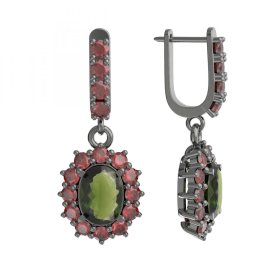 BG  náušnice 972-96 Stříbro 925 - ruthenium (30-90dní) Vltavín a granát