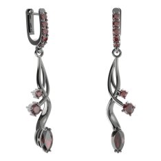 BG náušnice s centrálním oválným kamenem 483-P93 Stříbro 925 - ruthenium (30-90dní) Granát