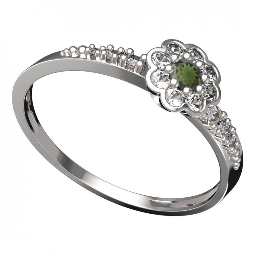 BG vltavínový prsten 552D Bílé zlato - 585 Vltavín a diamant