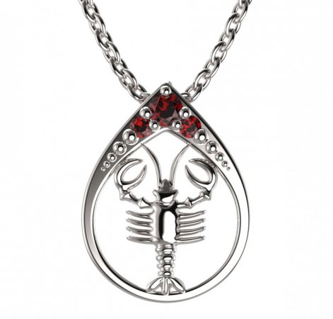 BG garnet pendant - 047 crayfish - Metal: Silver 925 - rhodium, Stone: Garnet