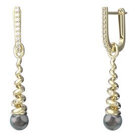 BG zlaté náušnice 635 černá perla Žluté zlato - 585 Bílý kubický zirkon