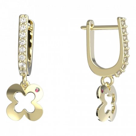 BeKid, Gold kids earrings -849 - Switching on: English, Metal: Yellow gold 585, Stone: Red cubic zircon