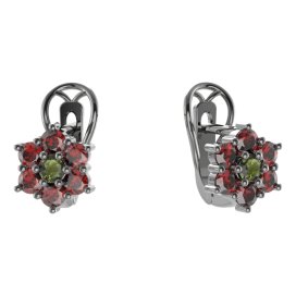 BG  náušnice 002 Stříbro 925 - ruthenium (30-90dní) Vltavín a granát