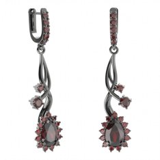 BG náušnice s centrálním kapkovitým kamenem 509-P93 Stříbro 925 - ruthenium (30-90dní) Granát