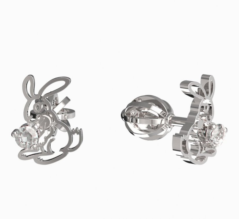 BeKid dětské náušnice zajíček 1186 Bílé zlato - 585 Diamant