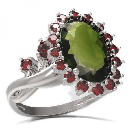 BG prsten s oválným kamenem 507-P - Kov: Stříbro 925 - rhodium, Kámen: Granát