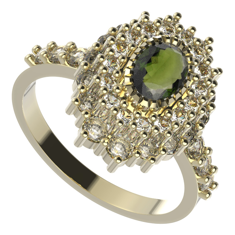 BG prsten 243-Z oválného tvaru Stříbro 925 - pozlacené Vltavín a  kubický zirkon