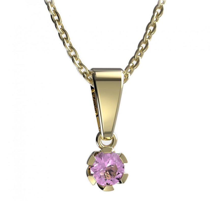 Zlatý přívěsek s růžovým zirkonem, žluté zlato 585 – 870 (ZN348700)