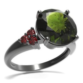 BG prsten s kulatým kamenem 475-U Stříbro 925 - ruthenium (30-90dní) Vltavín a granát