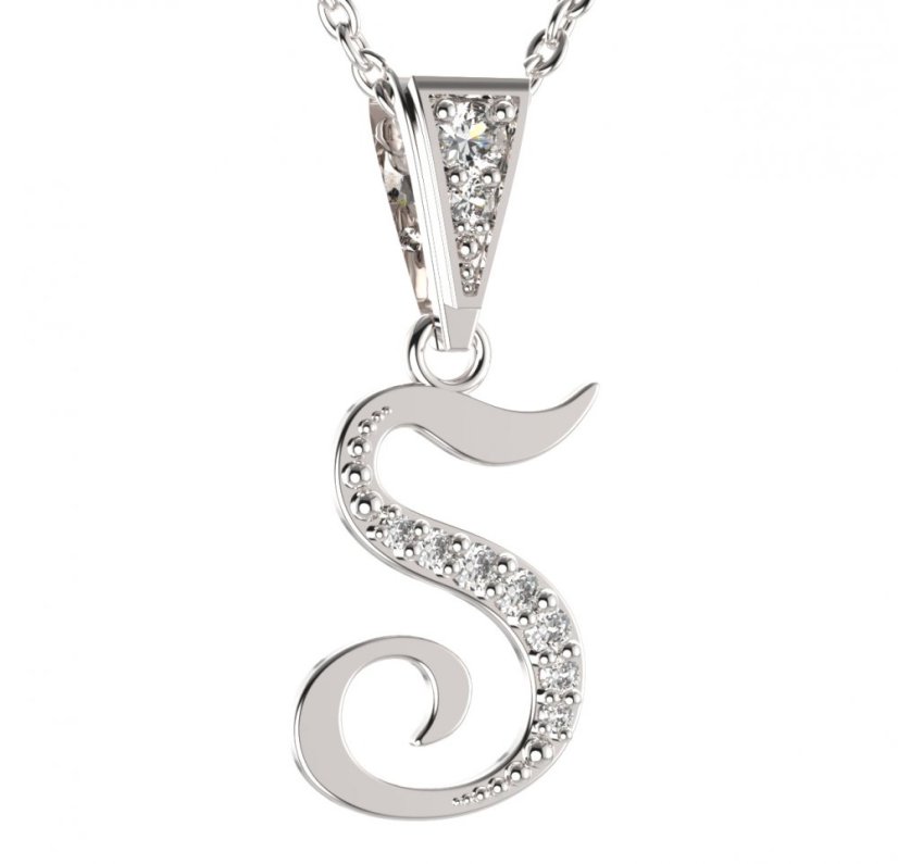 BG zlatý přívěsek písmenko S - 1227 Bílé zlato - 585 Diamant