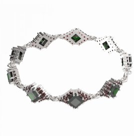 BG náramek 427 Stříbro 925 - rhodium Vltavín a granát