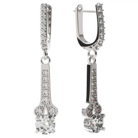 BG zlaté náušnice 639 Bílé zlato - 585 Bílý kubický zirkon