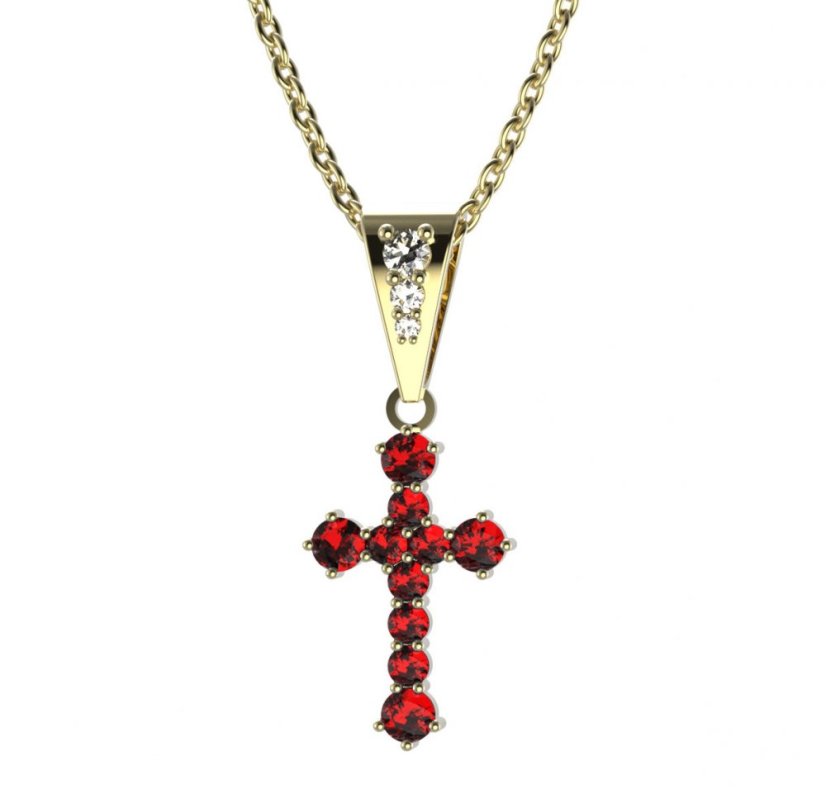 Zlatý přívěsek křížek s červeným zirkonem, žluté zlato 585 – 256 (ZI342562)