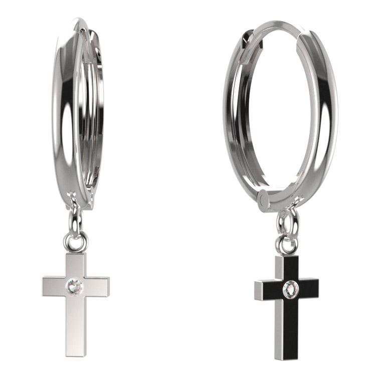 BG zlaté náušnice křížek 1105 Bílé zlato - 585 Diamant