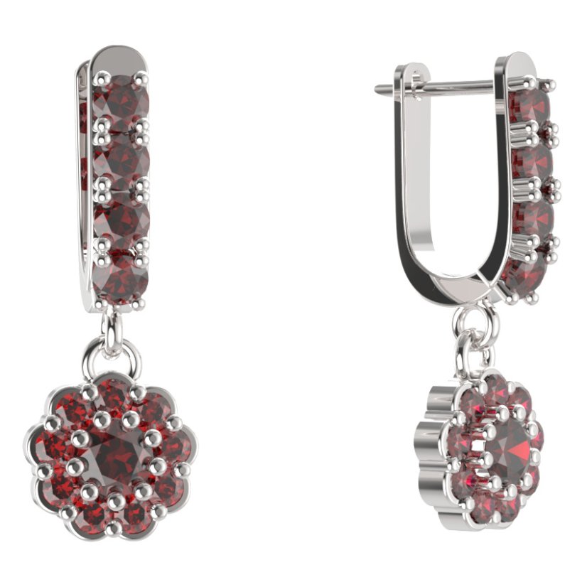 BG kulaté náušnice 453-96 Stříbro 925 - rhodium Granát