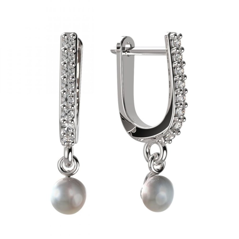 BG zlaté náušnice 1290 s bílou perlou Bílé zlato - 585 Diamant a perla