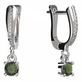 BG zlaté vltavínové náušnice 725 Bílé zlato - 585 Vltavín a diamant