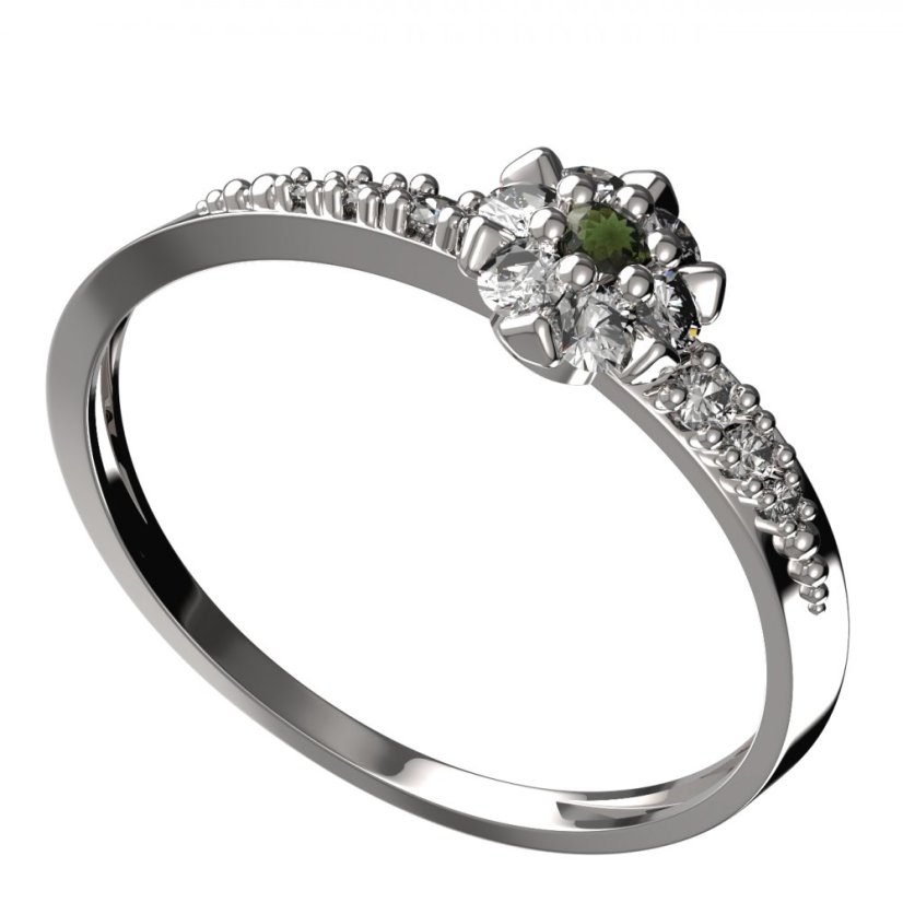 BG vltavínový prsten 879D Bílé zlato - 585 Vltavín a diamant