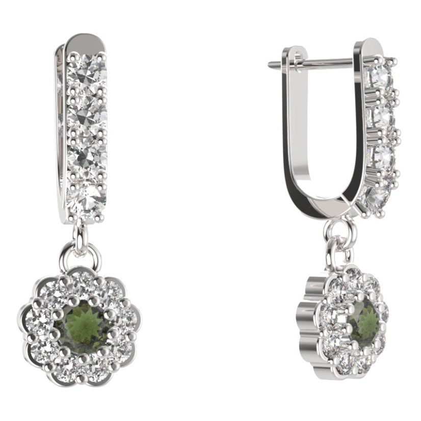 BG kulaté náušnice 453-96 Stříbro 925 - rhodium Vltavín a  kubický zirkon
