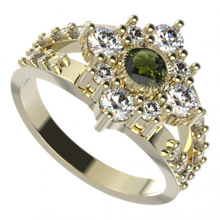 BG prsten čtvercový 105-Y - Kov: Stříbro 925 - rhodium, Kámen: Vltavín a granát