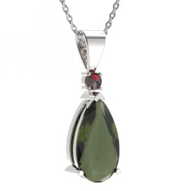 BG přívěs český přírodní granát  427 Stříbro 925 - rhodium Vltavín a granát