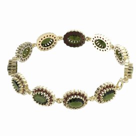 BG náramek přírodní broušený granát 435 Stříbro 925 - pozlacené Vltavín a granát