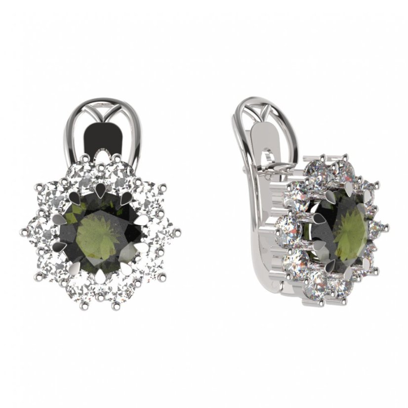 BG  náušnice 011-R7 kulaté Stříbro 925 - rhodium Vltavín a  kubický zirkon