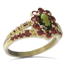 BG prsten s oválným kamenem 517-G Žluté zlato - 585 Vltavín a granát