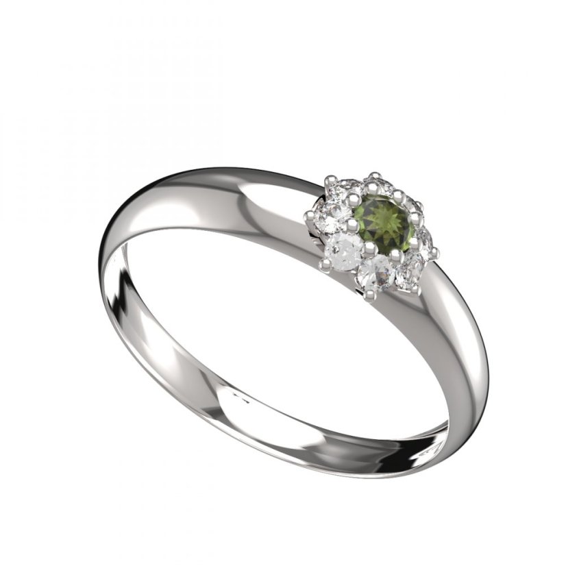 BG vltavínový prsten 886T Bílé zlato - 585 Vltavín a diamant