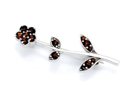 BG brož osázený kameny:granát  408 Stříbro 925 - rhodium Granát