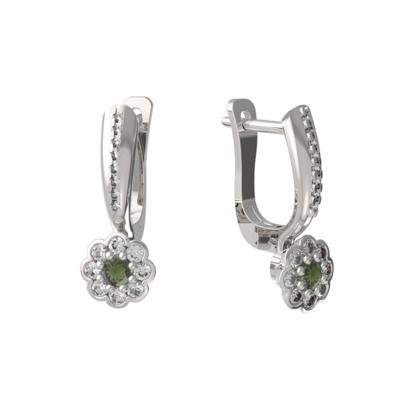 BG vltavínové náušnice 552 Bílé zlato - 585 Vltavín a diamant