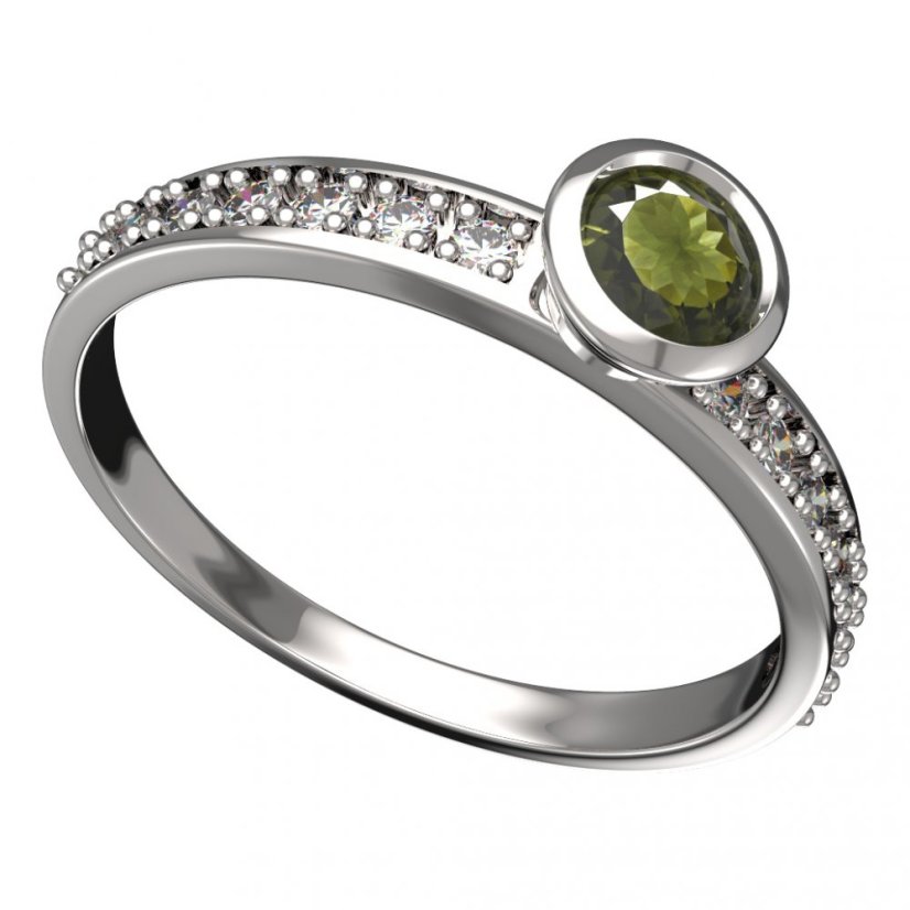 BG vltavínový prsten 555E Bílé zlato - 585 Vltavín a diamant