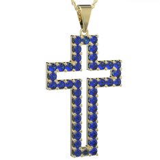 BG zlatý přívěšek křížek 238 Bílé zlato - 585 Tmavě modrý kubický zirkon