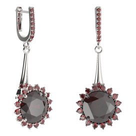 BG náušnice kruhováho tvaru 512-C91 Stříbro 925 - rhodium Granát