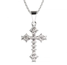 BG zlatý diamantový přívěšek křížek 263 Bílé zlato - 585 Diamant lab-grown