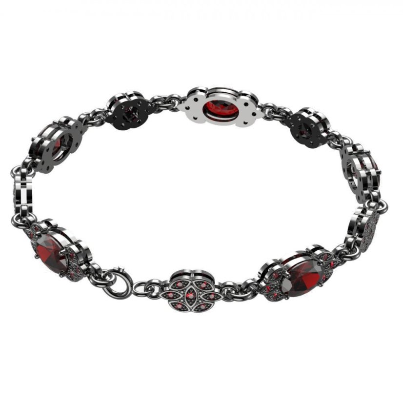 Stříbrný náramek s českým granátem, ruthenium – 961 (ZG06961+)