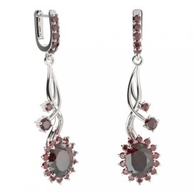 BG náušnice s centrálním oválným kamenem 516-P93 Stříbro 925 - rhodium Granát