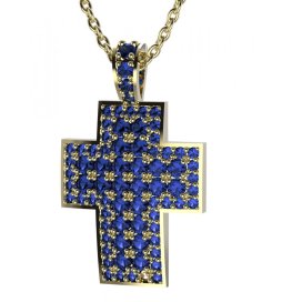 BG zlatý přívěšek křížek 759 Žluté zlato - 585 Tmavě modrý kubický zirkon