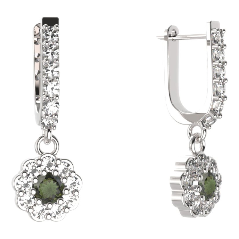 BG kulaté náušnice 453-94 Stříbro 925 - rhodium Vltavín a  kubický zirkon