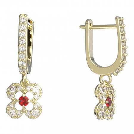 BeKid, Gold kids earrings -830 - Switching on: English, Metal: Yellow gold 585, Stone: Red cubic zircon