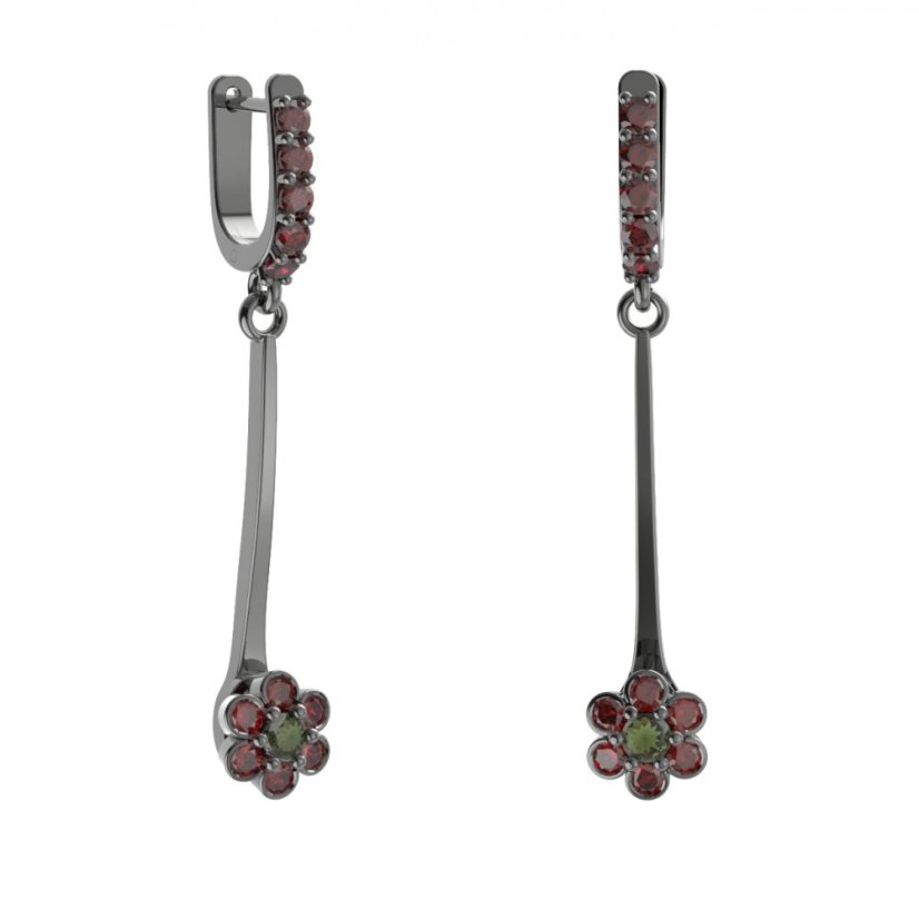 BG náušnice ve tvaru květu 518-A93 Stříbro 925 - ruthenium (30-90dní) Vltavín a granát