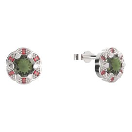 BG náušnice kulaté -  994-03 Stříbro 925 - rhodium Vltavín a granát